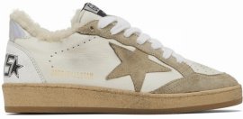 White & Taupe Shearling Ball Star Sneakers In 10876 White/taupe/si