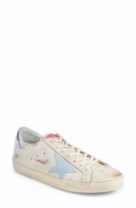 Stardan Distressed Nappa Leather Low-top Sneakers In White Blue