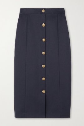 Appliqu??d Gabardine Midi Skirt In Blue