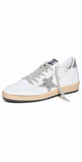 Ball Star Nappa Upper And Spur Glitter Sneakers In White/silver