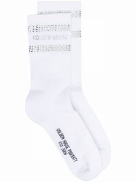Crystal-embellished Socks In White