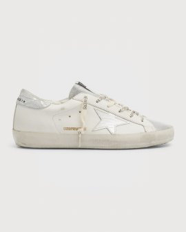 Superstar Metallic Leather Low-top Sneakers In White Silver