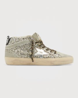 Mid Star Glitter Leo Wing-tip Sneakers In Platinum