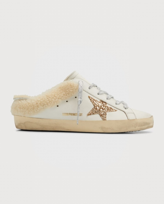 Sabot Leather Glitter Star Slide Sneakers In White