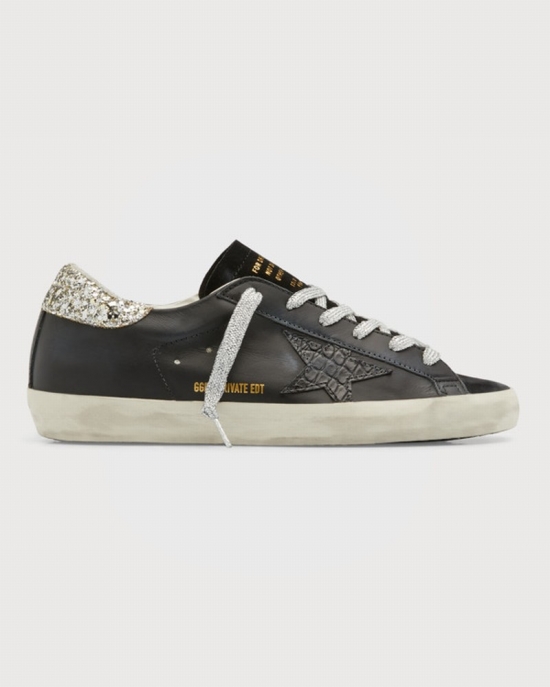 Superstar Croco Leather Low-top Sneakers In Black