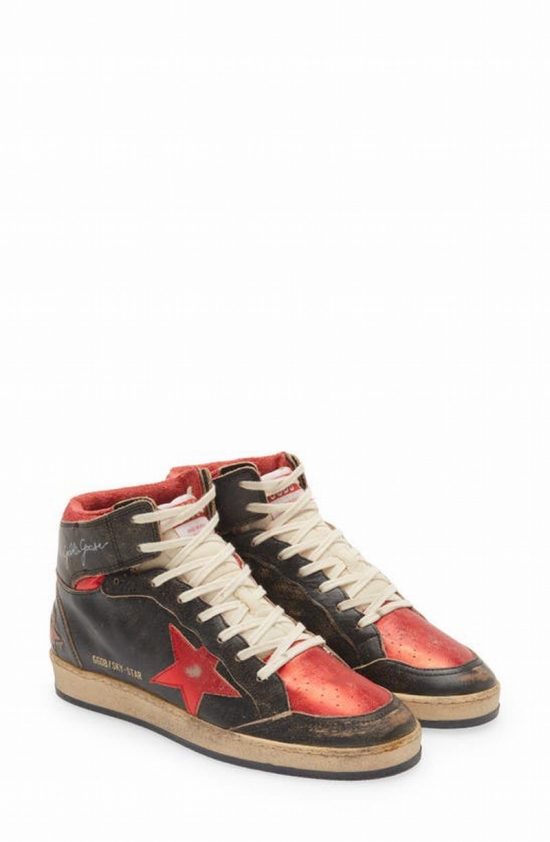 Men's Sky-star Distressed Leather High-top Sneakers In Black