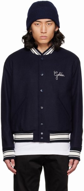 Logo Emboidered Wool Varsity Jacket In Blue