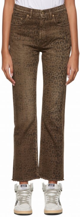 Faded Leopard-print Kick Flare Jeans