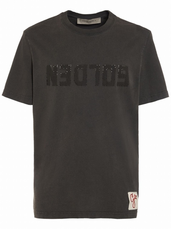 Golden M S Regular T Shirt Distressed Cotton Jersey With Logo In Anthracite