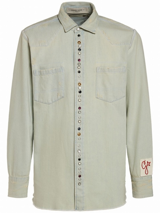 Hammered Studs Denim Shirt In Light Blue