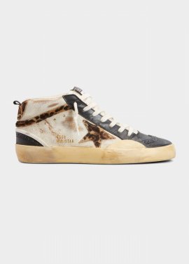 Mid Star Rustic Leather Sneakers In Tobaccoblackbeige