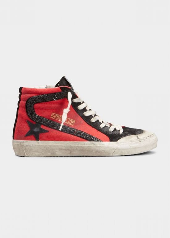 Slide Canvas High-top Sneakers In Redblack