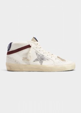 Mid Star Leather Glitter Wing-tip Sneakers In Whitesilverwineme