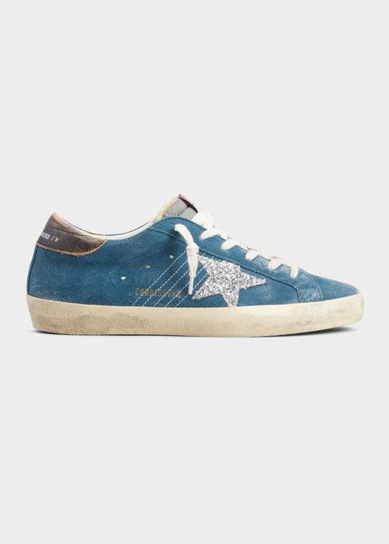 Superstar Suede Glitter Low-top Sneakers In Bluegreysilverbla