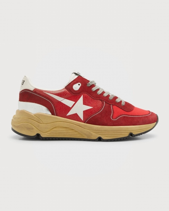 Men's Running Sole Crackle Leather Sneakers In Red