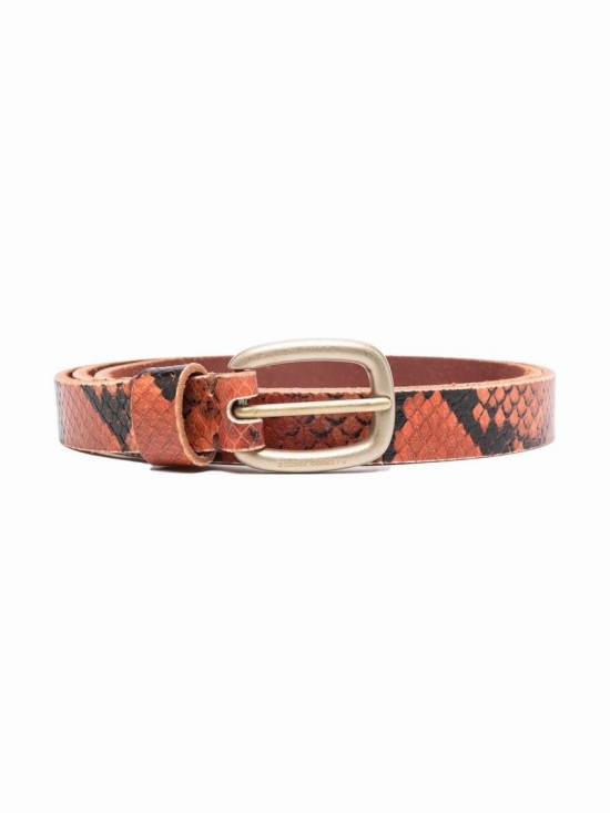 Python-print Leather Belt In Brown