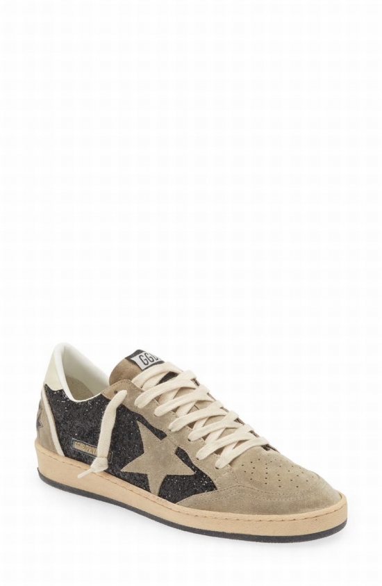 Ball Star Low Top Sneaker In Black Glitter/ Taupe