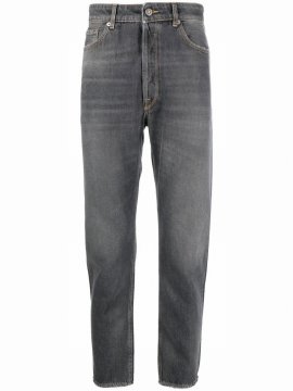 Stonewashed Tapered-leg Jeans In Black