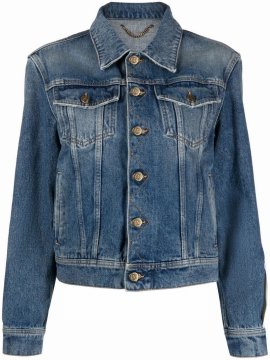 Deluxe Brand Logo Patch Buttoned Denim Jacket In Blue