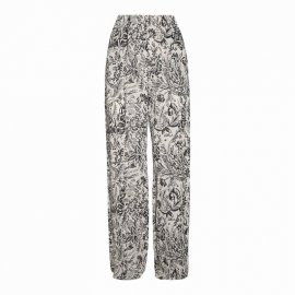 White And Black Viscose Trousers In Bone White/black