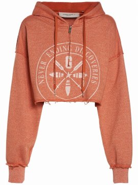 Journey Zipped Crop Cotton Hoodie In Orange