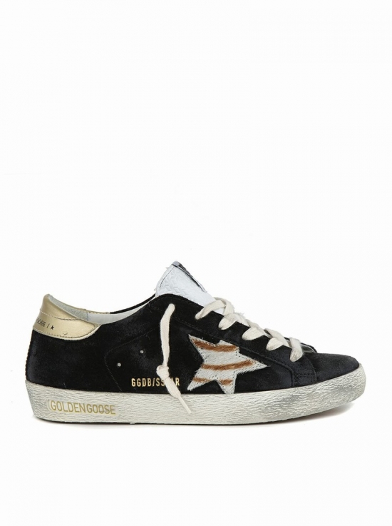 Super-star Suede Upper High Frequency Tongue Zebra Horsy Star Mirror Heel In Black White White Beige Zebra Gold