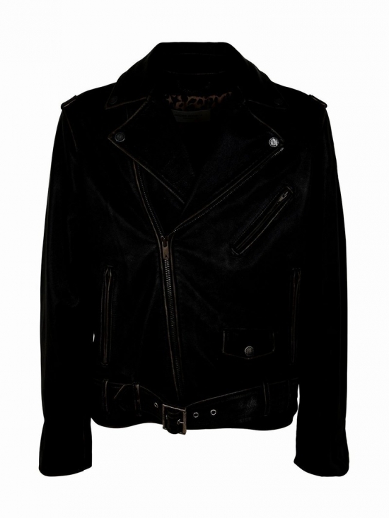 Golden M`s Chiodo Jacket Distressed Bull Leather In Black