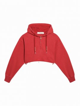 Journey W`s Zipped W`s Hoodie Cropped Cotton Fleece Golden 78 In Tango Red