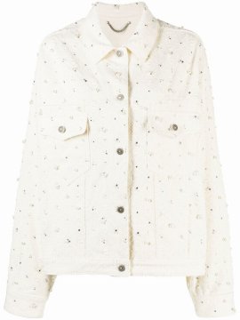 Crystal-embellished Denim Jacket In Nude