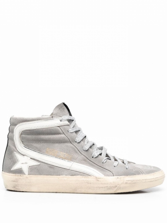 Men's Grey Leather Hi Top Sneakers