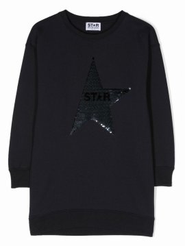 Kids' Sequin-design Star Sweatshirt Dress In Blue