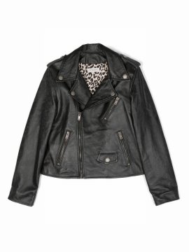 Kids' Leather Biker Jacket In Nero