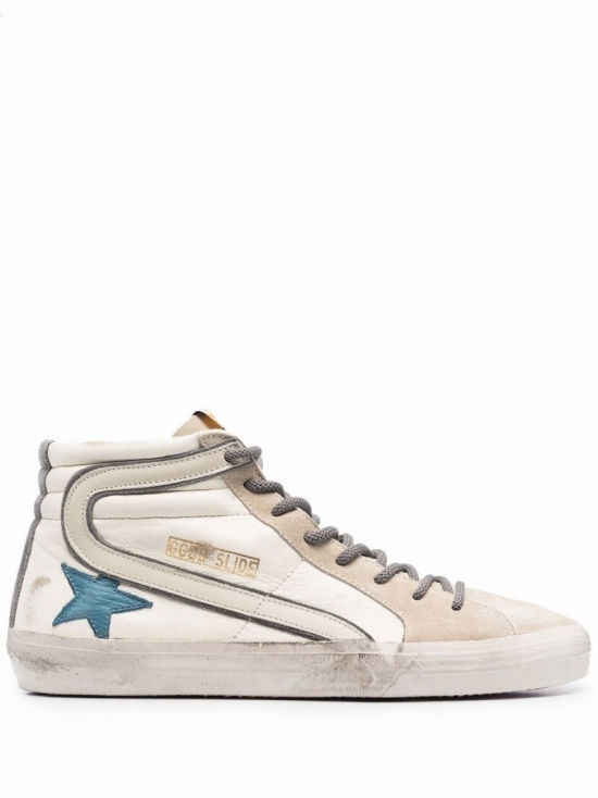 Leather Distressed High-top Sneakers In White