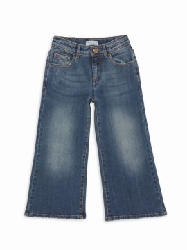 Kids' Little Girl's & Girl's Stone Washed Wide Leg Jeans In Medium Blue