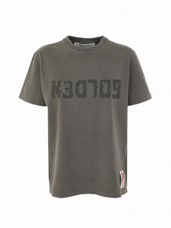 Golden W`s Regular T-shirt Distressed Cotton Jersey With Logo In Green