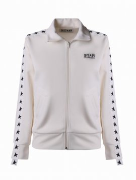 Sweatshirt With Zip With White Stars In Papyrus/ Black