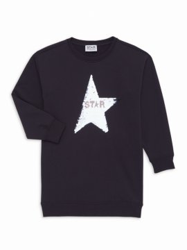 Kids' Little Girl's & Girl's Sequined Star Sweatshirt Dress In Navy