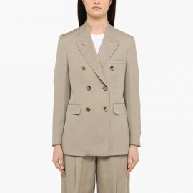 Double-breasted Wool-gabardine Blazer In Beige