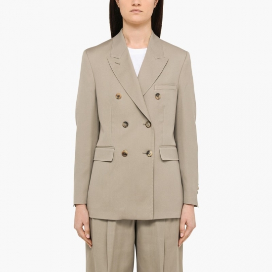 Double-breasted Wool-gabardine Blazer In Beige