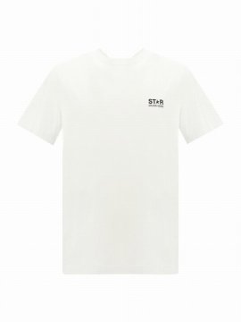 Cotton T-shirt In Optic White/dark Blue
