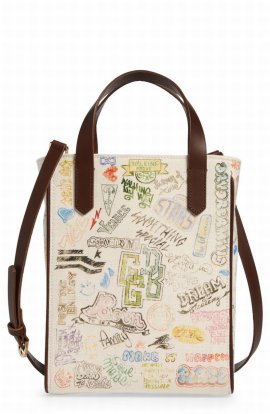 Mini California Journey North/south Canvas Tote In White