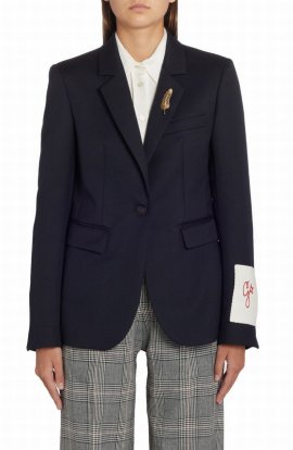 One-button Gabardine Blazer In Dark Blue