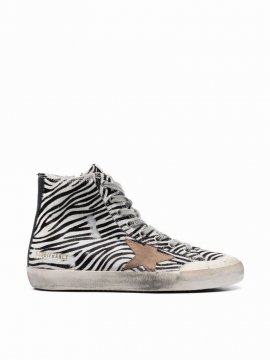 Francy Penstar Horsy Zebra Upper Suede Star Leather Heel In White Black Tobacco Black