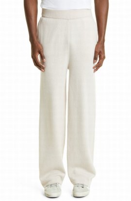 Wide Leg Cashmere & Wool Pants In Cream