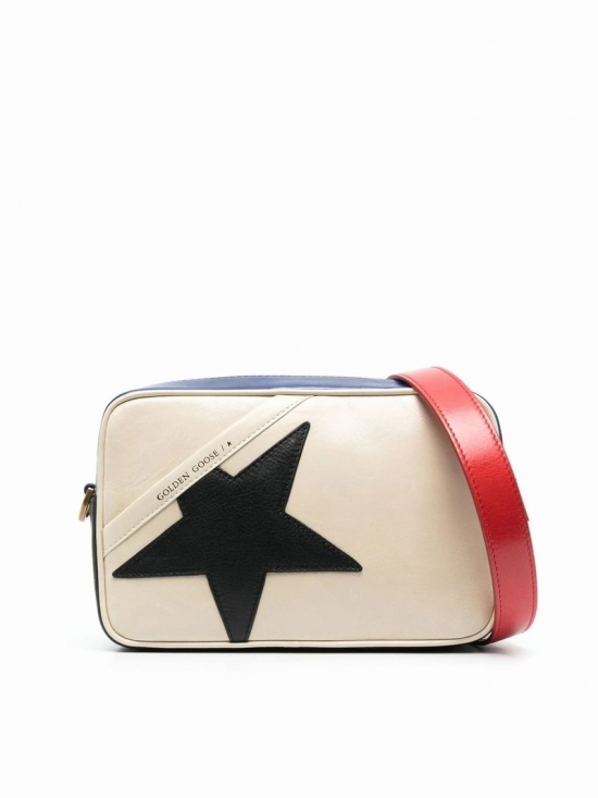 Star Bag Large Shoulder Strap Polished Leather Body In White Black Blue Red