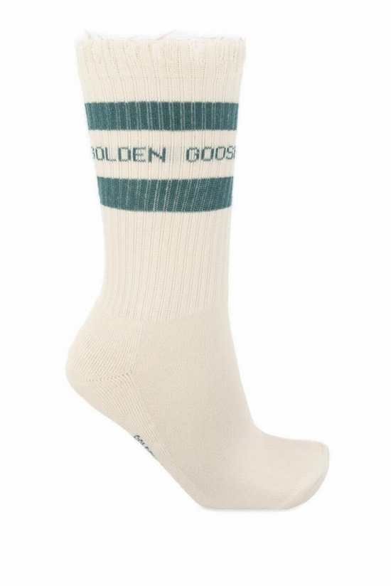 Deluxe Brand Logo Intarsia Striped Socks In Beige