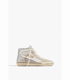 Slide Net And Glitter Sneaker In Silver/white/marble In Multi