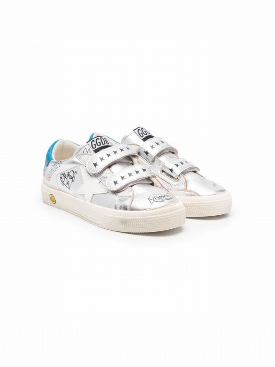 Kids' Sketch-print Touch-strap Sneakers In Silver