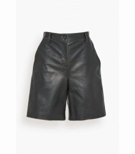 Bull Leather Bermuda Short In Black