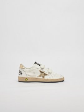 Kids' Ballstar Velcro Sneaker In Bianco-oro